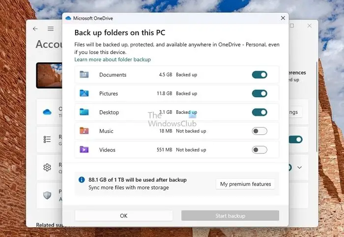 Backup Folder Selection OneDribe Backup