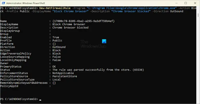 Block program Windows Firewall with PowerShell