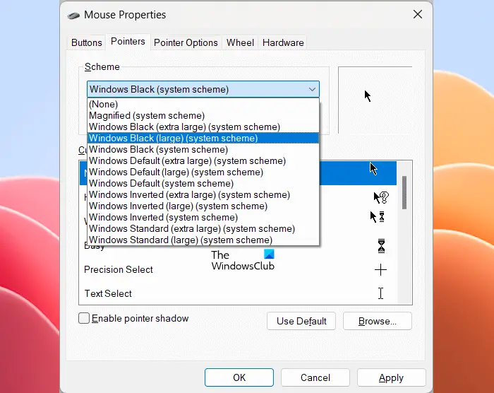 Change your mouse pointer scheme