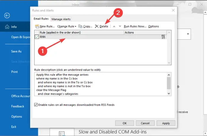 Outlook 365 Rules not working automatically