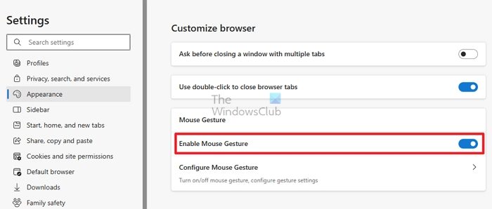 Enable Mouse Gesture Edge Browser