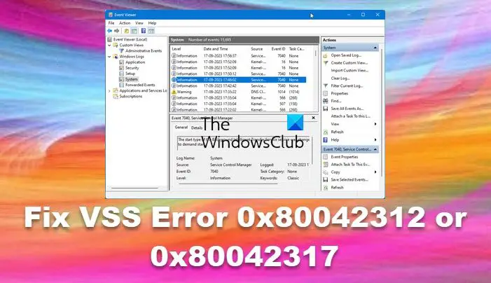 Fix VSS Error 0x80042312 or 0x80042317
