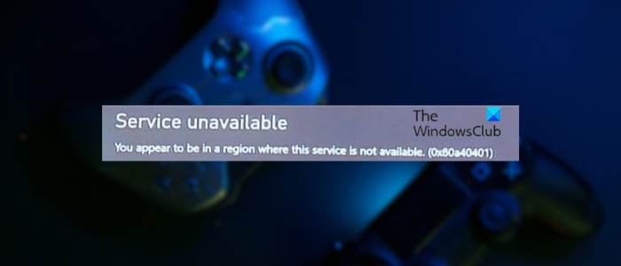 Xbox error 0x80a40401