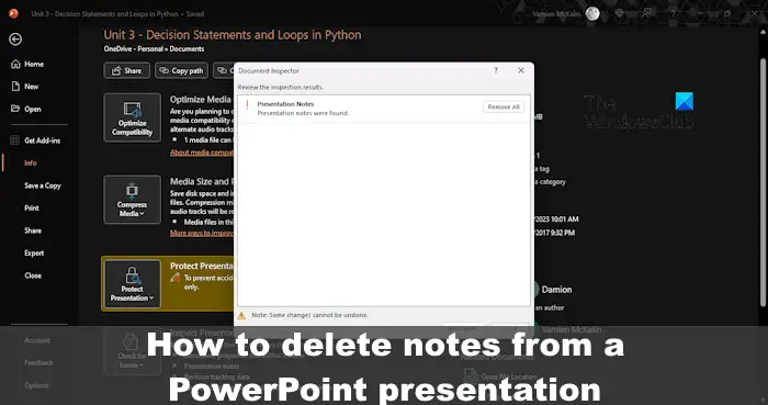 How to remove notes from PowerPoint