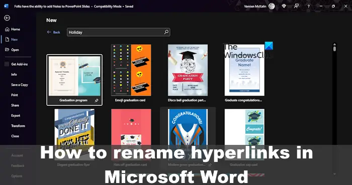 How to rename a Hyperlink in Word