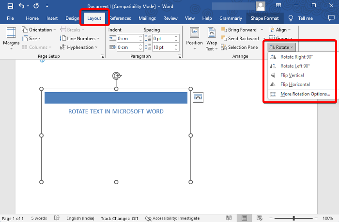 Rotate text in Microsoft Word