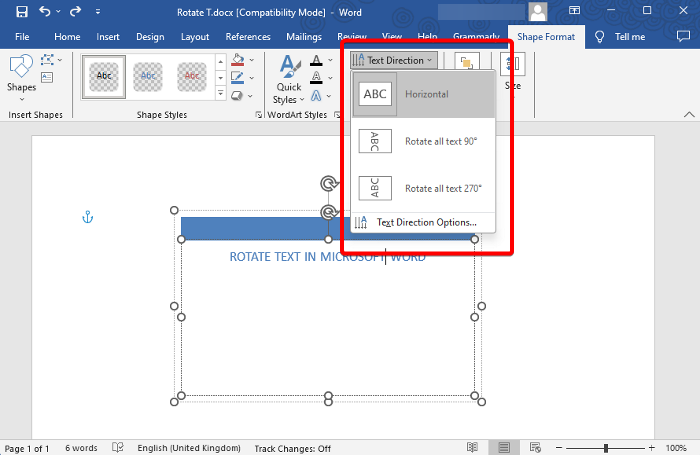 Rotate text in Microsoft Word