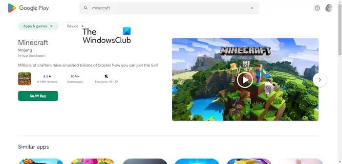 Minecraft Google Play Store