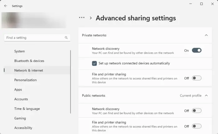 Modify Advanced Sharing Settings
