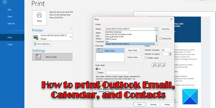 Print Outlook Email, Calendar, and Contacts