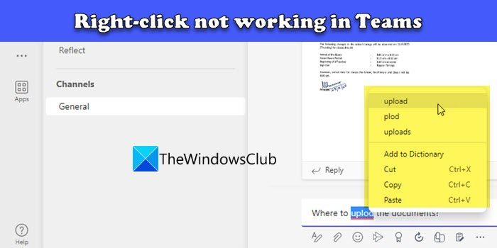 Right-click not working in Teams