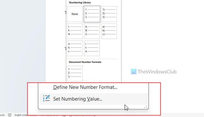 How to continue numbering through two lists in Word