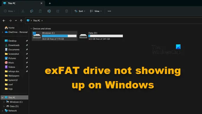 exFAT drive not showing up on Windows computer
