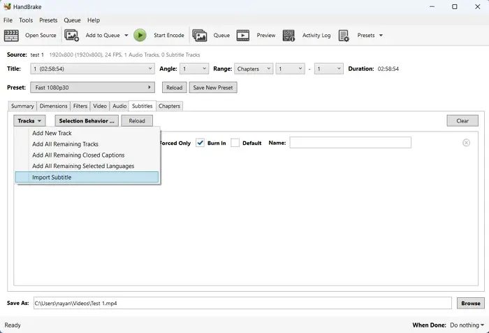 import subtitle handbrake chromecast