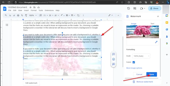 How to insert Background Image in Google Docs