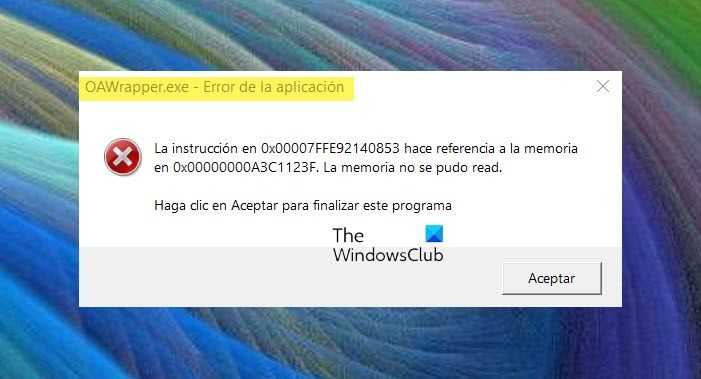 oawrapper exe application error