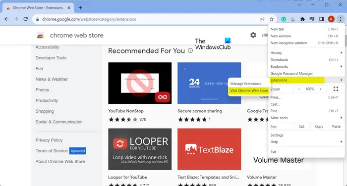 Chrome Web Store, Software