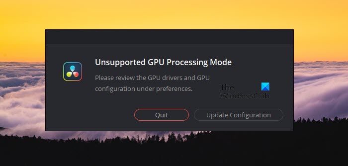 Unsupported GPU Processing Mode in DaVinci Resolve