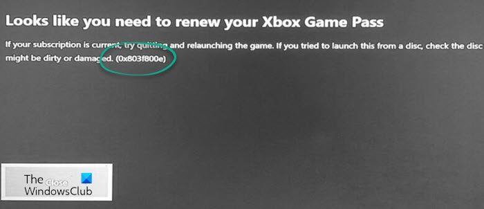 0x803f800e Xbox One Error
