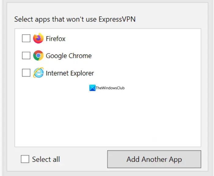 Add apps to don't use VPN list