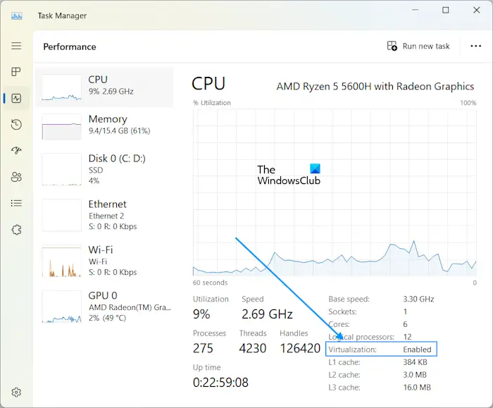 Check Virtualization in Task Manager