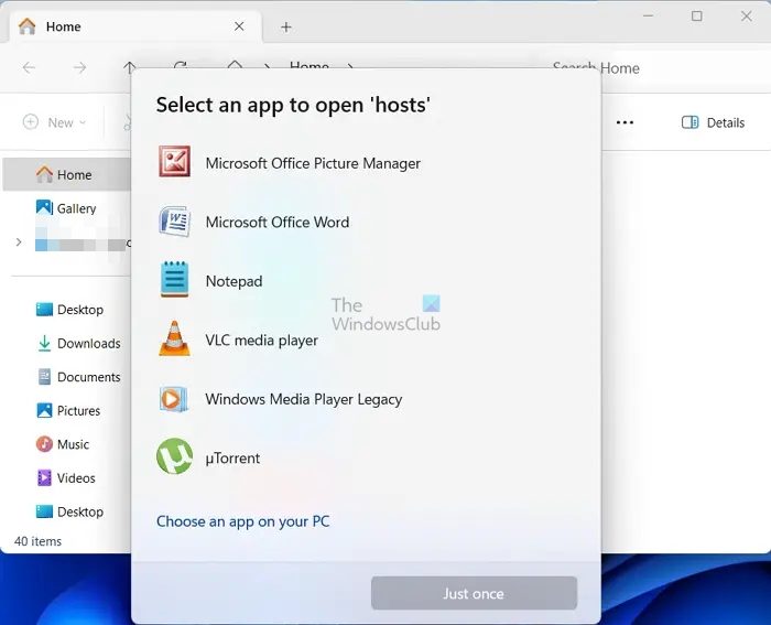 Choose App to Open Hosts File