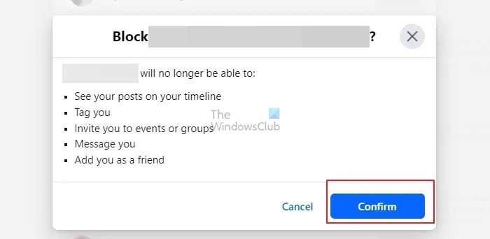 Choose Confirm to Block a Person on FB