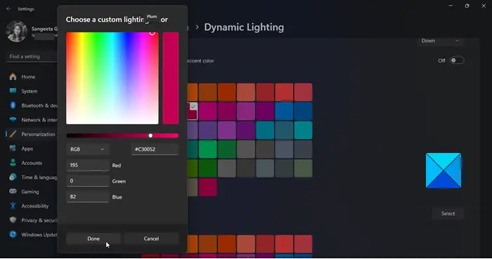 Custom color for Dynamic Lighting