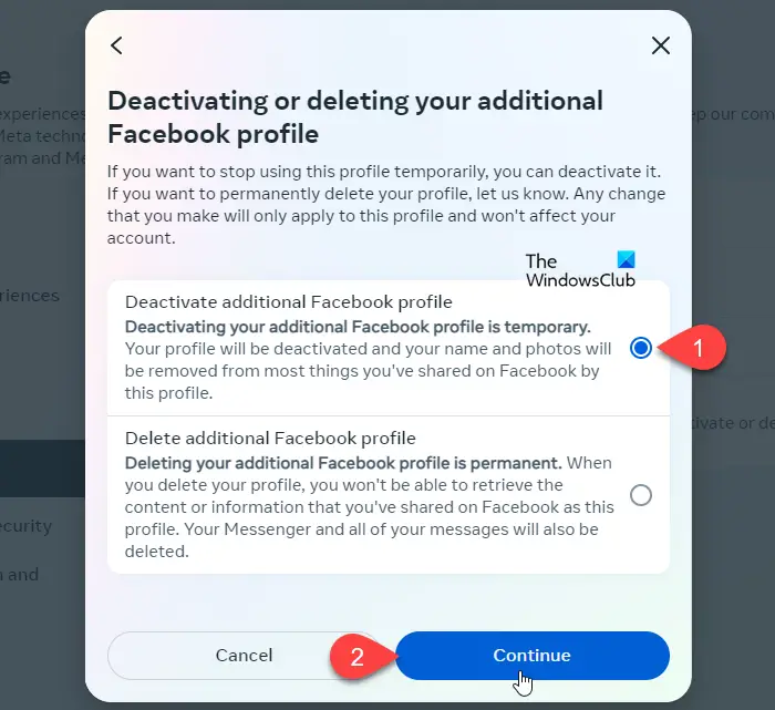 Deactivate Facebook Profile option