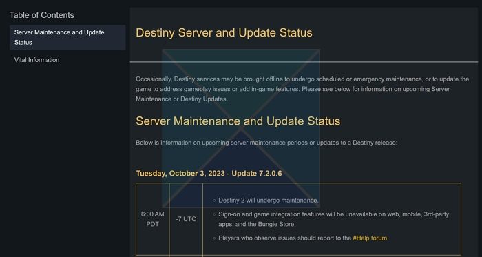 Destiny Server Status Official