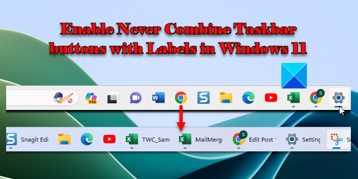 Enable Never Combine Taskbar buttons