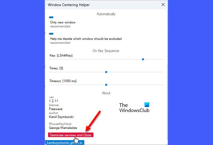 Exiting Windows Centering Helper