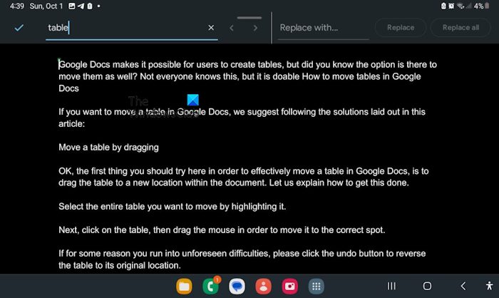 Find and Replace Google Docs Android