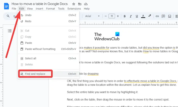 Find and Replace Google Docs