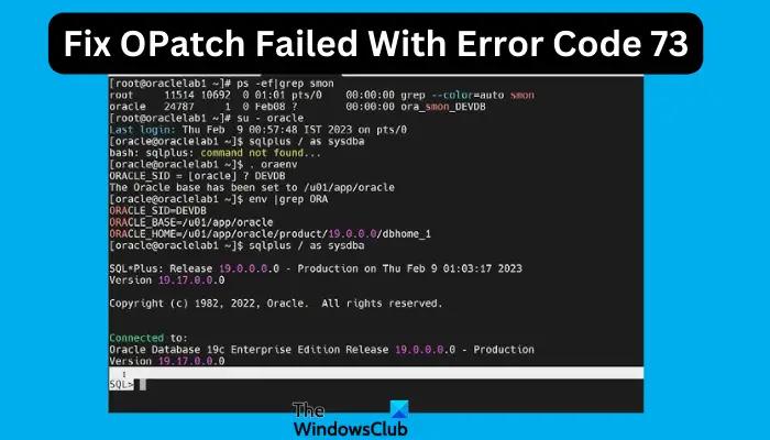 Fix OPatch Failed With Error Code 73