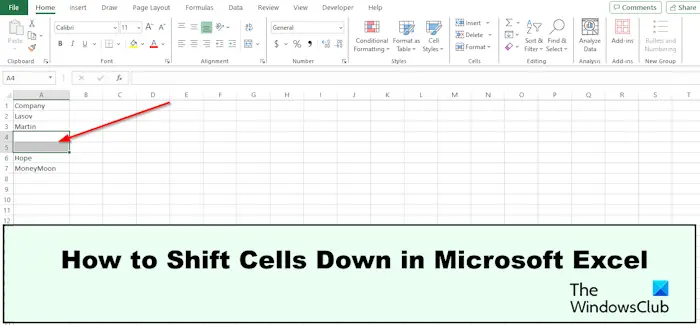 How to Shift Cells Down in Microsoft Excel