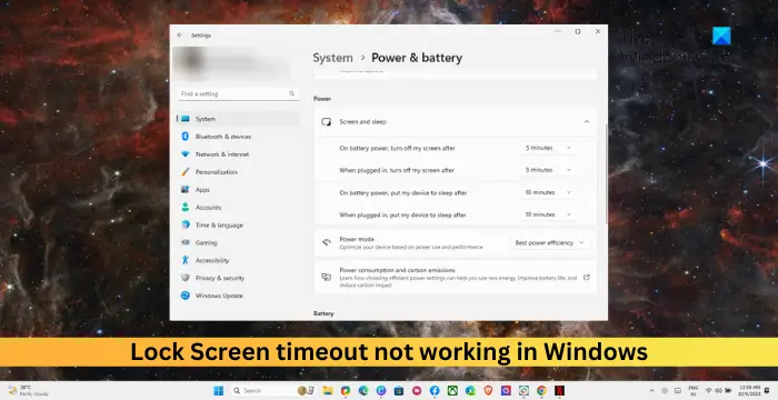 Lock Screen timeout not working in Windows