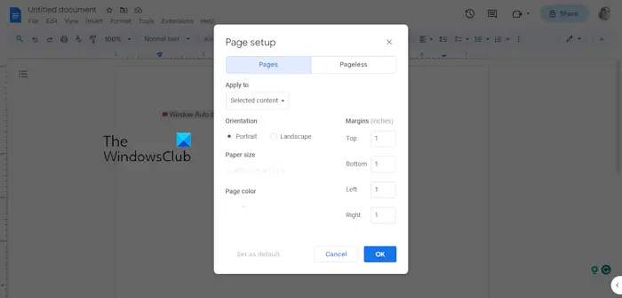 Page Setup Google Docs