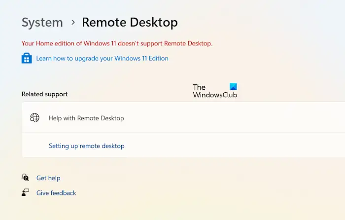 Remote Desktop not supported