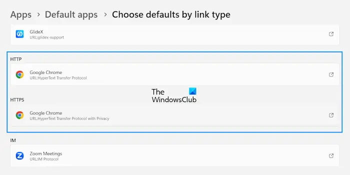 Set Chrome default for links