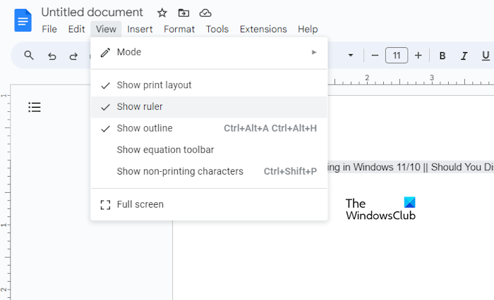 Show Ruler Google Docs