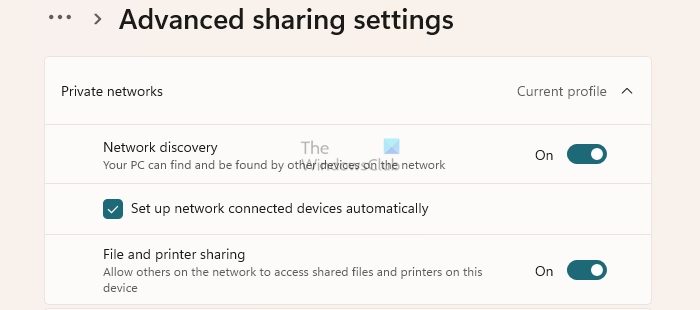 Windows Advanced sharing settings