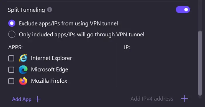 add apps to split tunnel on ProtonVPN