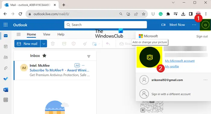 add profile picture in Outlook