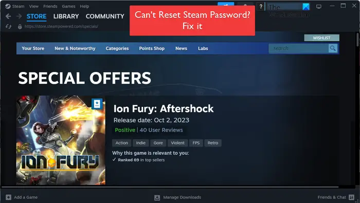 can't reset Steam password