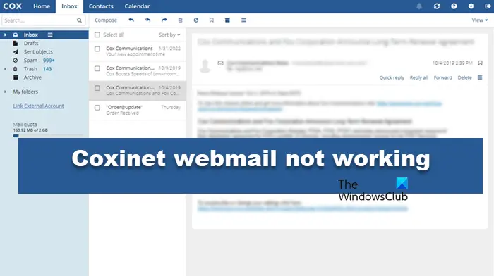 Coxinet webmail not working