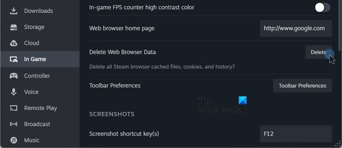 delete steam web cache