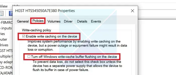 disk write cache settings