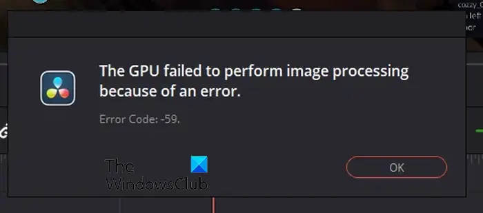 DaVinci Resolve Error Code 59