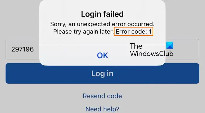 Login Failed, Error code 1 on Facebook